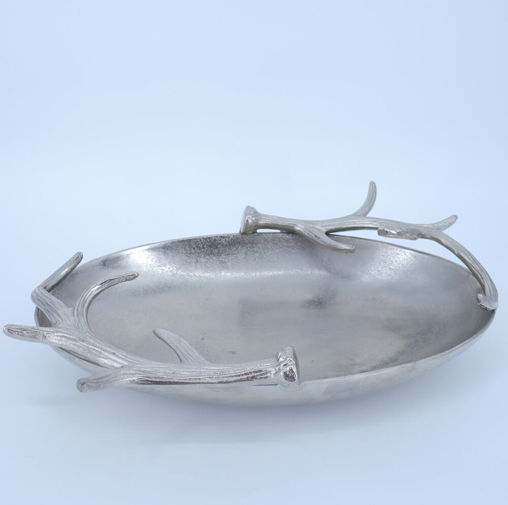 TOZAI HOME Silver Antler Serving Dish Aluminum Plate Oval Tray